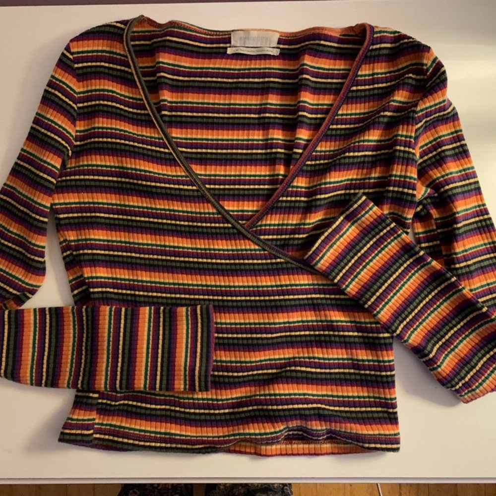 UO Rainbow Striped Surplice Top Size Medium 🌈